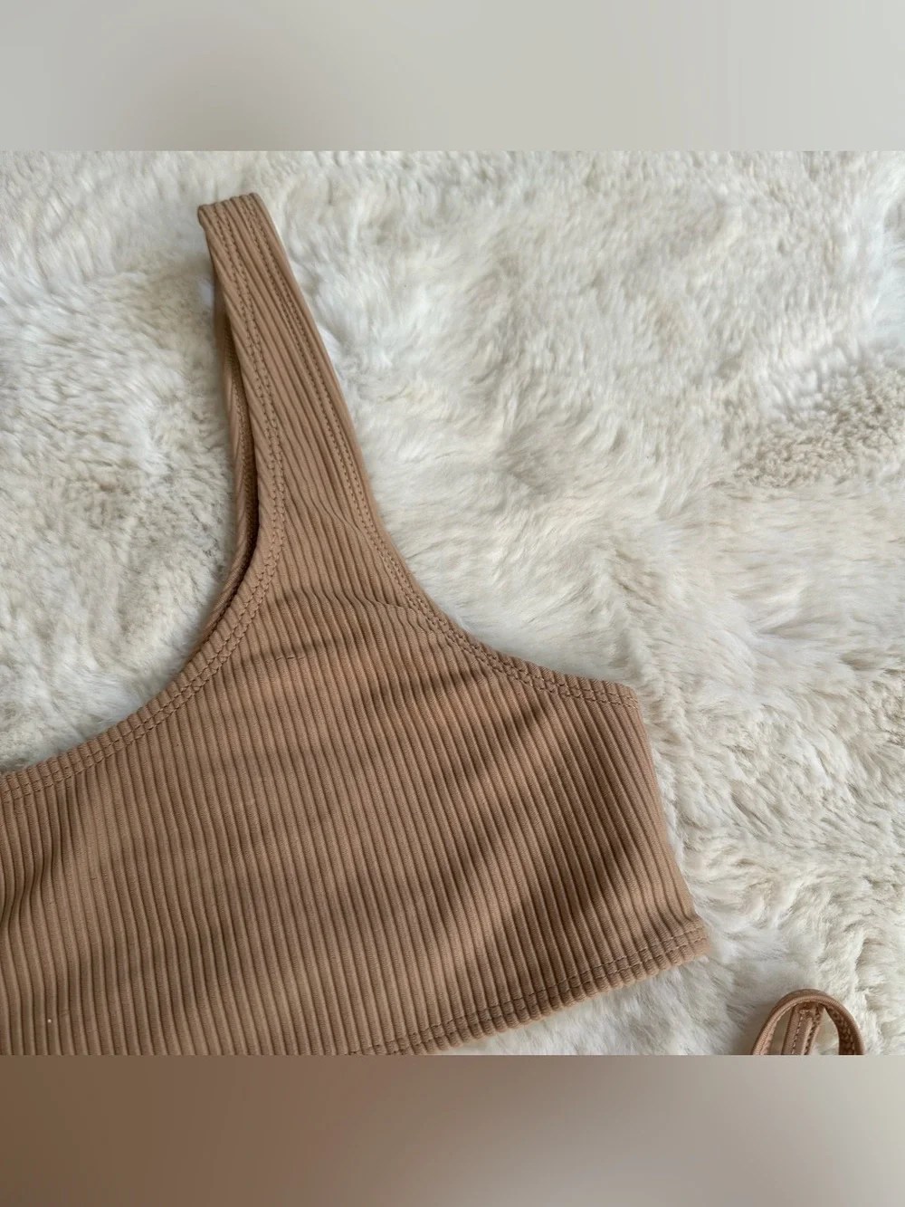 Frankie's Bikinis Conner Ribbed Top and non ribbed Bottoms in Earth/Tan